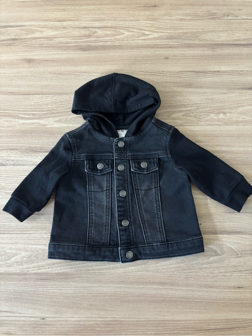 first impressions 3-6M black denim hooded jacket